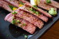 Closed up of premium Wagyu A5 sliced beef for yakiniku barbecue