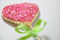 Closed-up Red Colour Candy Coated Heart Shaped Christmas Gingerbread.