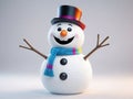 A smiling Snowman with hat and scaft isolated on white background