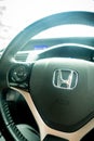 Closed up shot of Honda Logo at steering wheel