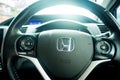 Closed up shot of Honda Logo at steering wheel