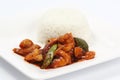 Closed up Stir fried seafood with chili paste and steam rice