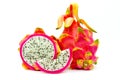 Closed up Vivid and Vibrant Dragon Fruit against for sale in a local food market. dragon fruits isolated against white background