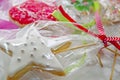 Closed-up White Colour Candy Coated Star Shaped Christmas Gingerbread.