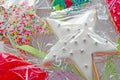 Closed-up White Colour Candy Coated Star Shaped Christmas Gingerbread.