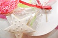 Closed-up White Colour Candy Coated Star Shaped Christmas Gingerbread.