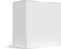 Closed vertical rectangular white cardboard box packaging mockup casting a shadow is standing on white background