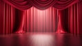 closed vibrant red stain curtain drapes on maroon. 3D