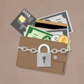 Closed wallet and locked pad lock Royalty Free Stock Photo