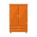 Closed wardrobe isolated on white background. Natural wooden Furniture. Wardrobe icon in flat style. Room interior