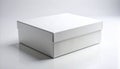Closed white cardboard shoe box on plain white surface with subtle shadow Royalty Free Stock Photo
