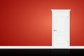 Closed white door on red wall. Vector