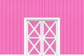 3d rendering. closed white door on sweet soft pink wood panels wall design background