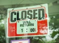 Closed / Will return Royalty Free Stock Photo