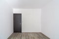 Closed wooden door in empty room, wooden flooring. White walls Royalty Free Stock Photo