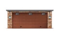 Closed wooden garage doors of a brick garage, presenting a classic and secure facade