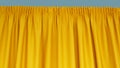 Closed yellow drapes with satin velvet light effect on blue backdrop