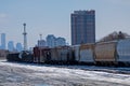 Closer Look At Freight Cars Sit Idle At The Toronto Shipping Yards