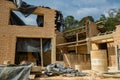 Closer look of a messy construction site of an adobe bricks house Royalty Free Stock Photo