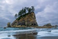 Closer moody view of a Second Beach sea stack at Olympic National Park Royalty Free Stock Photo