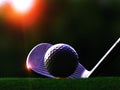 Closer to the white golf ball iron equipment of confident athletes to score in the competition. Royalty Free Stock Photo