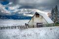 Closer View of an Aged Winter White Barn Royalty Free Stock Photo