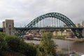 Closer view at the bridge over the river tyne under a cloudy sky in newcastle north east england united kingdom Royalty Free Stock Photo
