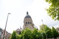 Closer view on end on the church and steeple in mainz germany