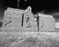 Closer view an old style grain elevator in black and white Royalty Free Stock Photo