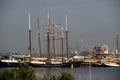 Closer view on the sail boat and the mast at the harbor in amsterdam netherlands