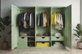 Closet with clothes in modern interior. generative ai Royalty Free Stock Photo