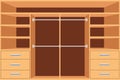 Closet, Wardrobe with shelves and drawers. Empty cupboard, Furniture interior design, Wardrobe room, vector illustration.