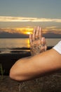 Closeu male hands in meditation positiono of Royalty Free Stock Photo