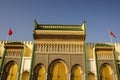 Closeup of 3 Ornate Brass and Tile Doors to Royal Palace in Fez, Morocco Royalty Free Stock Photo