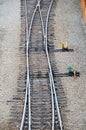 Closeup from above of a railroad track switch. Royalty Free Stock Photo