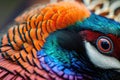 Closeup abstract background image of colorful ring-necked pheasant feathers Royalty Free Stock Photo