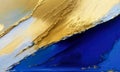 Closeup Of Abstract Rough Blue And Gold Color Multi Colored Art Painting Texture, With Oil Brushstroke, Pallet Knife Paint On