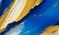 Closeup Of Abstract Rough Blue And Gold Color Multi Colored Art Painting Texture, With Oil Brushstroke, Pallet Knife Paint On