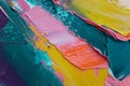 Closeup of abstract rough colorful art painting texture, with oil brushstroke, pallet knife paint on canvas Royalty Free Stock Photo