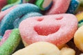 Acidulous candies in shaped smiley texture Royalty Free Stock Photo