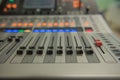 Closeup adjustment tools Audio sound mixer music, technology. Royalty Free Stock Photo