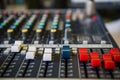 Closeup adjustment tools Audio sound mixer music, technology Royalty Free Stock Photo