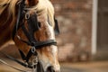 Closeup of adorable horse grazing outdoors