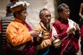 Closeup of Adult Tibetan Buddhist worshippers at the Tiji Festival in Lo Manthang, Upper Mustang