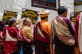 Closeup of Adult Tibetan Buddhist worshippers at the Tiji Festival in Lo Manthang, Upper Mustang