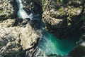 closeup aerial view of Martvili Canyon near Kutaisi, Georgia Royalty Free Stock Photo