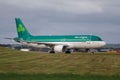 Closeup of an Aerlingus plane departing at Edinburgh Airport, Scotland Royalty Free Stock Photo