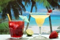 cocktails with fruit on the beach Royalty Free Stock Photo