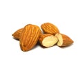 Closeup almonds nut cracked isolated on white background