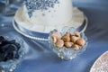 Closeup almonds in shells in glass jar